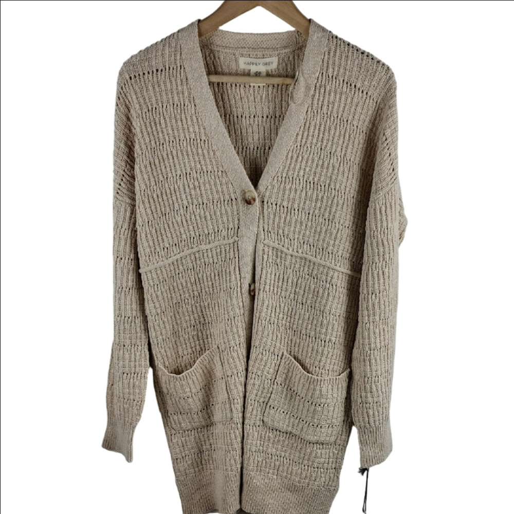 NWT Happily Grey Cotton Knitted Oversize Long Cardigan Size Medium